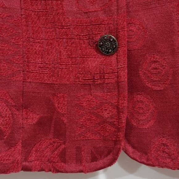 DRESS BARN RED VELVETY BLAZER 5 BUTTON HOLIDAY JACKET CHOKER COLLAR SIZE S - Picture 3 of 10